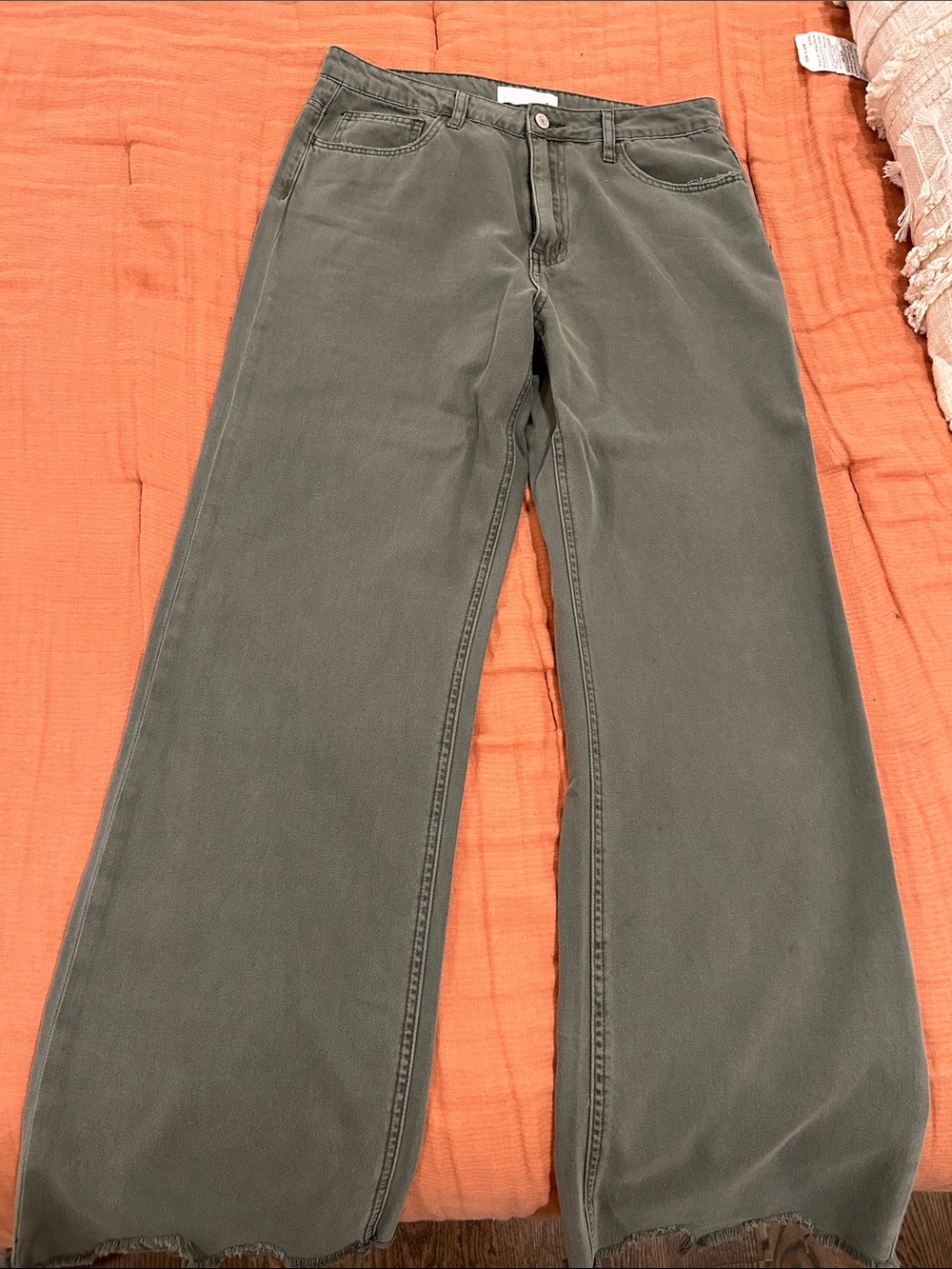 High-Rise Olive Wide-Leg Jeans for Women